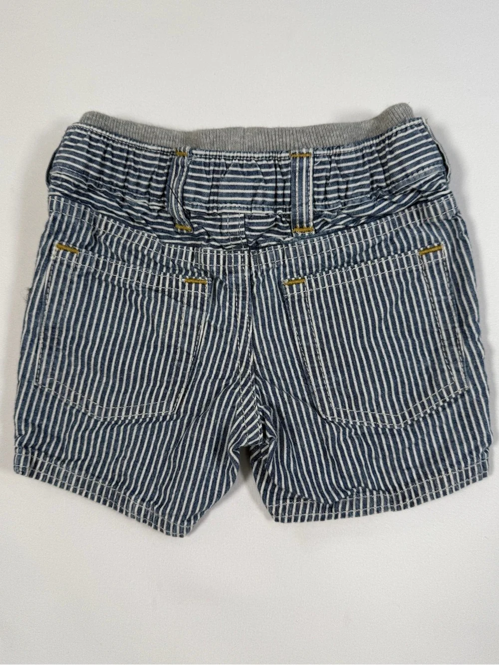 BABY‎ GAP Boys’ Railroad Stripe Knit Elastic Waistband Jean Shorts Nautical 3-6M